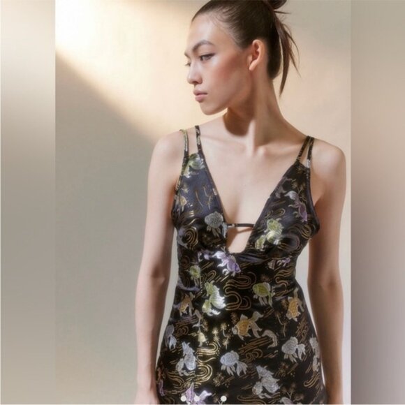 Urban Outfitters | Cassie Satin Strappy Back Black Mini Dress Koi Small New Cute - Picture 5 of 9